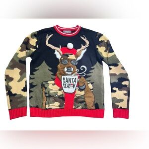 33 DEGREES mens Ugly Christmas crew neck sweater CAMO SANTA SEASON sz small NWOT